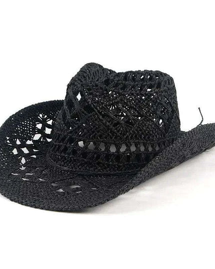 Hand Woven Wide Brim Straw Cowboy Hat for Summer Outdoor Sun Protection