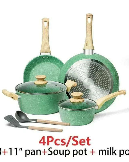 Innerwell Sustainable Nonstick Kitchen Cookware Collection - Essential Set with Frying Pans, Stock Pot & Milk Pot