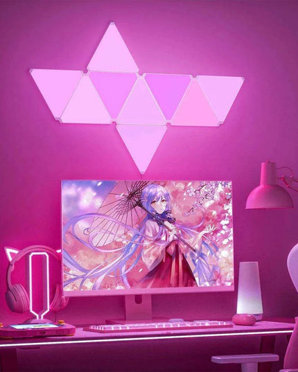 Colorful Geometric LED Triangle Wall Light with Music Sync & Customizable Ambiance - Ideal for Gaming and Relaxation Spaces