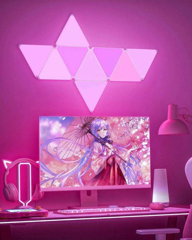 Colorful Geometric LED Triangle Wall Light with Music Sync & Customizable Ambiance - Ideal for Gaming and Relaxation Spaces