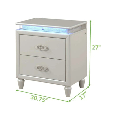Milky White Modern LED Bedroom Set - Elegant Design with Ample Storage