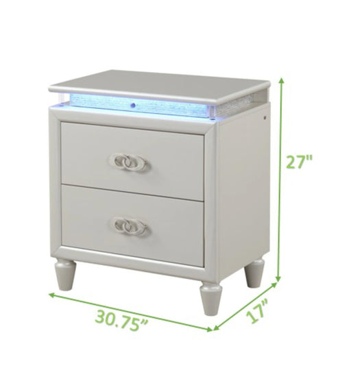 Milky White Modern LED Bedroom Set - Elegant Design with Ample Storage