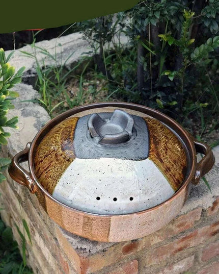 Elegant Tri-Section Japanese Clay Casserole: Perfect for High-Heat Culinary Creations