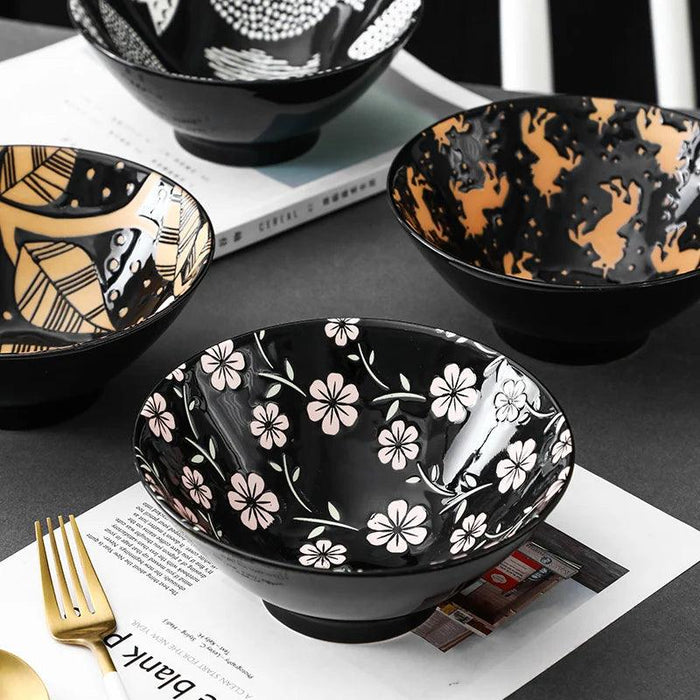 Chic Japanese Ceramic Ramen and Soup Bowl Collection - Essential for Elegant Dining Experiences