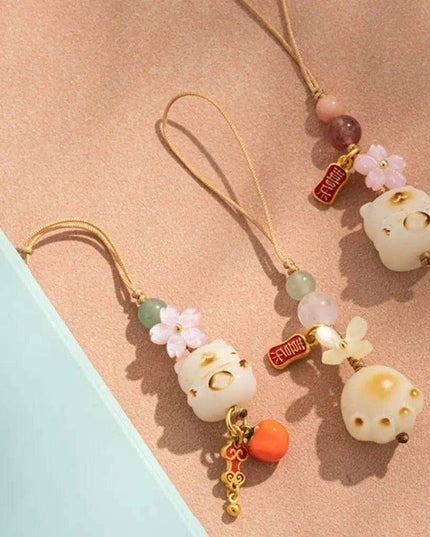 Bodhi Root Fortune Cat Paw Keychain - Traditional Chinese Lucky Amulet