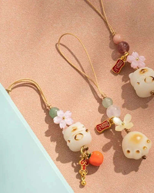 Bodhi Root Fortune Cat Paw Keychain - Traditional Chinese Lucky Amulet