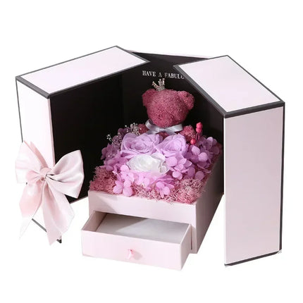 Shop1105335996 Valentine's Bear Flower Gift Box with Necklace & Lipsti