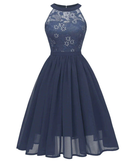 Chic Halter Neck Lace Chiffon Cocktail Dress for Summer Celebrations