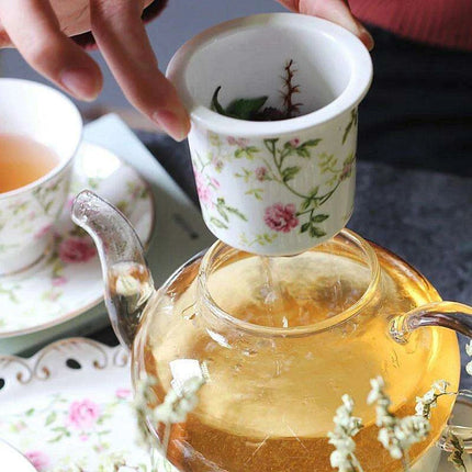 Elegant Glass Teapot & Porcelain Cup Set for Afternoon Tea - Perfect Gift for Home Celebrations