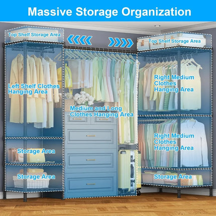 58-82"W x 30"D x 72"H Carbon Steel Clothes Rack Expandable Rod Corner 58-82w-x-30d-x-72h-carbon-steel-clothes-rack-expandable-rod-corner