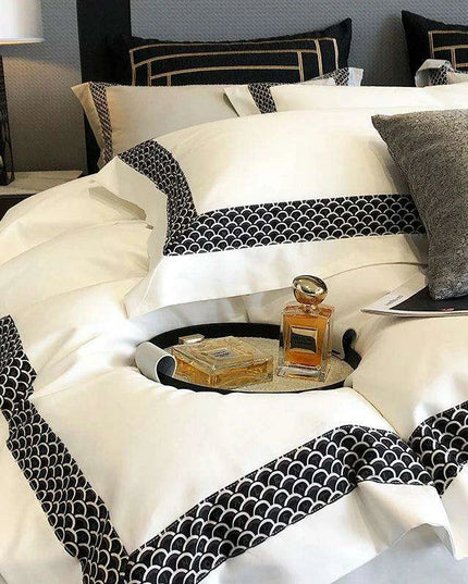 Premium 1000TC Egyptian Cotton White 4-Piece Embroidered Luxury Bedding Set with Duvet Cover, Pillowcases, and Bed Sheet