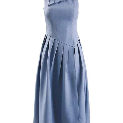 Elegant High Split Pleated Evening Dress with Zipper Waist for Women