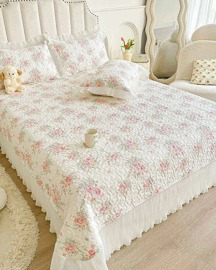 100% Cotton Floral Quilted Bed Cover - Soft & Skin-Friendly Mattress Protector (No Pillowcase Included)