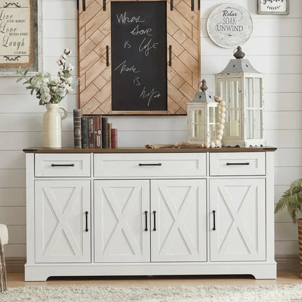 K&K 55" Farmhouse Buffet Cabinet with Adjustable Shelves & Drawers