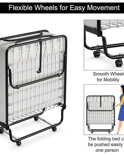 Portable Folding Guest Bed with Memory Foam Mattress and Durable Steel Frame on Wheels