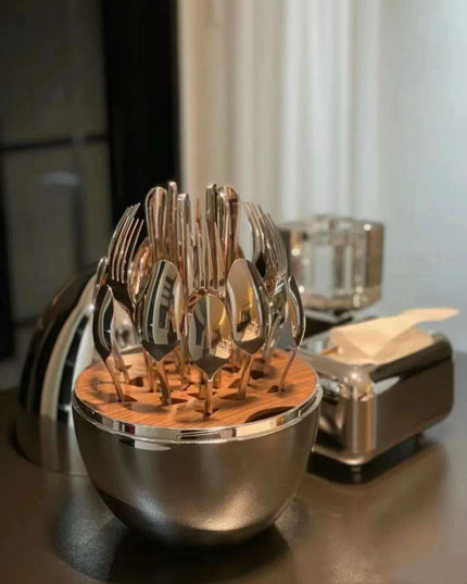 Sophisticated 24-Piece Stainless Steel Dining Collection with Unique Egg-Shaped Cutlery