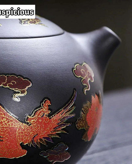 170ml Handcrafted Color-Changing Purple Clay Teapot with Dragon and Phoenix Design