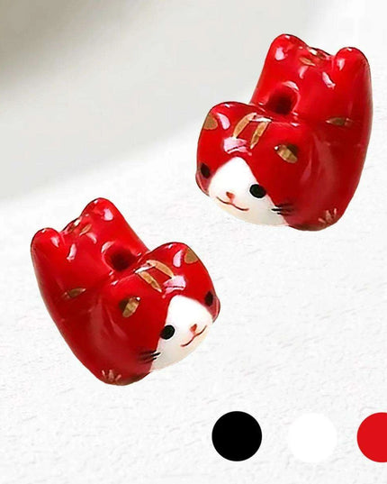 Charming Anime-Inspired Lucky Cat Ceramic Beads for Creative Jewelry Projects - 15x21mm Porcelain Essentials with Vertical Hole