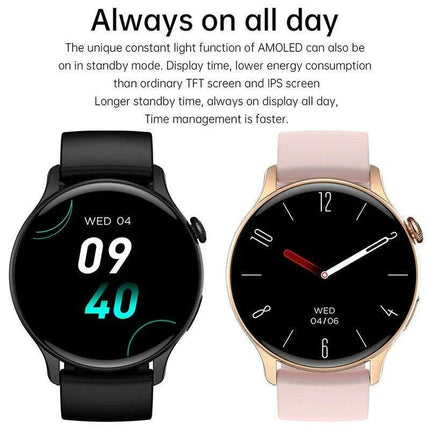 Chic Women's Bluetooth Smartwatch with Customizable AMOLED Screen and NFC Functionality