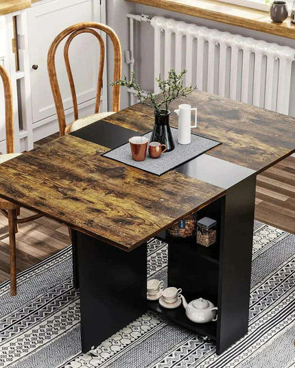 Convertible Modern Dining Table with Wheels, Drawer, and Double Layer Storage