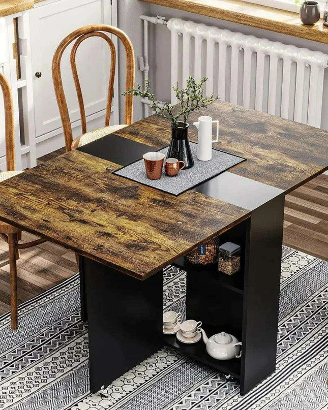 Convertible Modern Dining Table with Wheels, Drawer, and Double Layer Storage