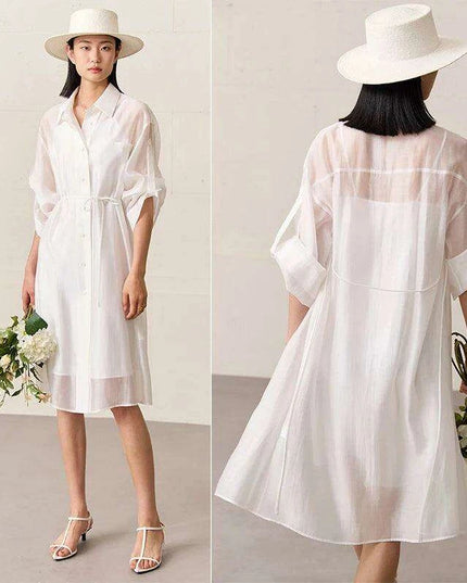 Chic Sheer Belted Dress for Women - Modern Minimalist Summer Style