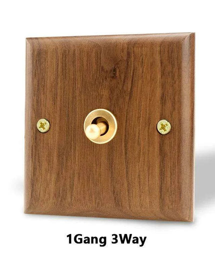 Sleek Black Walnut Electrical Panel with USB Ports, Adjustable LED Ambiance, and Contemporary Toggle Features