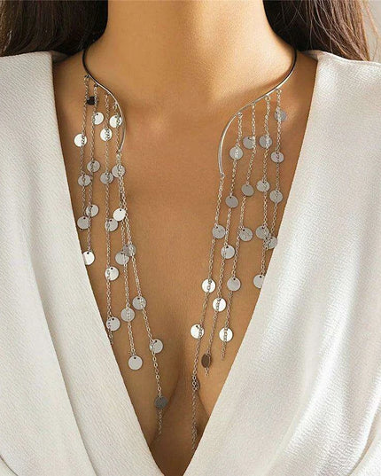 Vintage Gothic Star Crystal Necklace with Sequined Tassel Detail