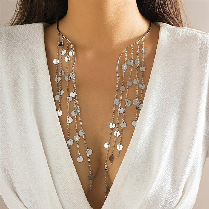 Vintage Gothic Star Crystal Necklace with Sequined Tassel Detail