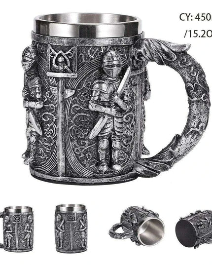 Skull Knight Tankard: Stainless Steel Resin Beer Stein - Viking Halloween Decor for Tea Pub