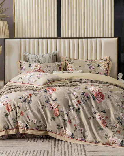 Elegant European Vintage Floral Jacquard Cotton Bedding Set for Weddings with Duvet Cover and Sheet Choices