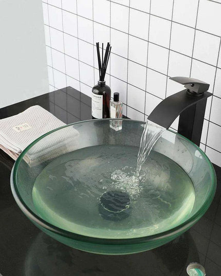 Artisan Hand-Painted Tempered Glass Sink Ensemble with Modern Chrome Faucet