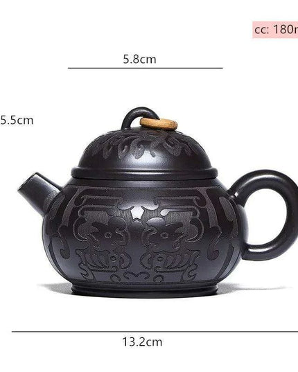 Handcrafted Authentic Purple Clay Teapot - 180ml Traditional Black Mud Kettle for Authentic Tea Brewing Experience