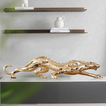 Luxury Resin Leopard Statue — Diamond Embellished, Gold or Silver, Two Sizes