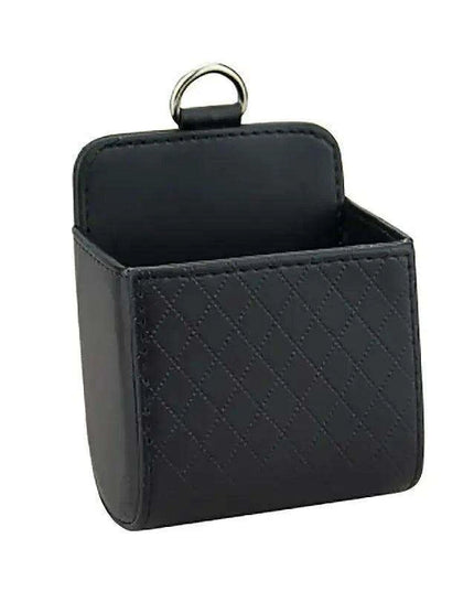 Sleek Black PU Leather Car Air Vent Organizer for Phone and Glasses