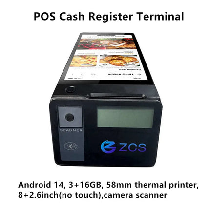 Z108 Android 14 Dual-Screen POS Terminal with NFC & Thermal Printer