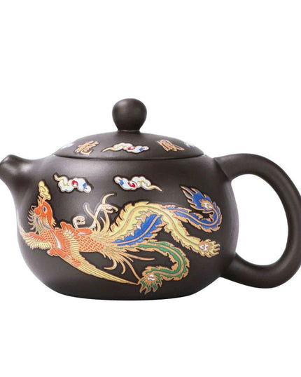 Artisan Color-Changing Purple Clay Teapot with Dragon and Phoenix Design - A Unique Gift for Tea Aficionados