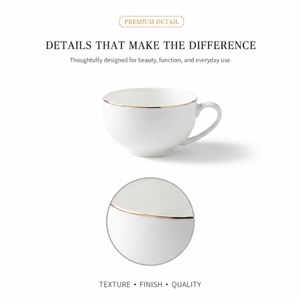 Gold-Rimmed Bone China Coffee Cup & Saucer Set | Très Elite