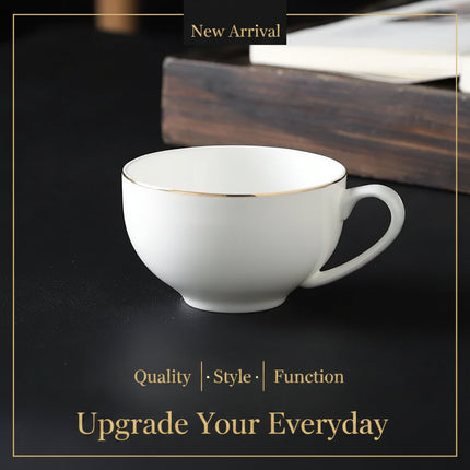 Gold-Rimmed Bone China Coffee Cup & Saucer Set | Très Elite