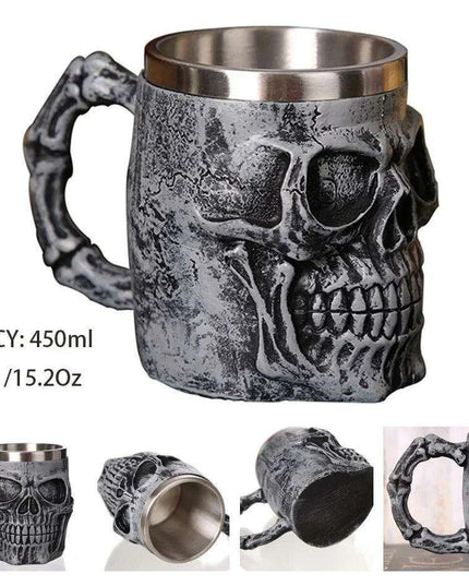 Skull Knight Tankard: Stainless Steel Resin Beer Stein - Viking Halloween Decor for Tea Pub