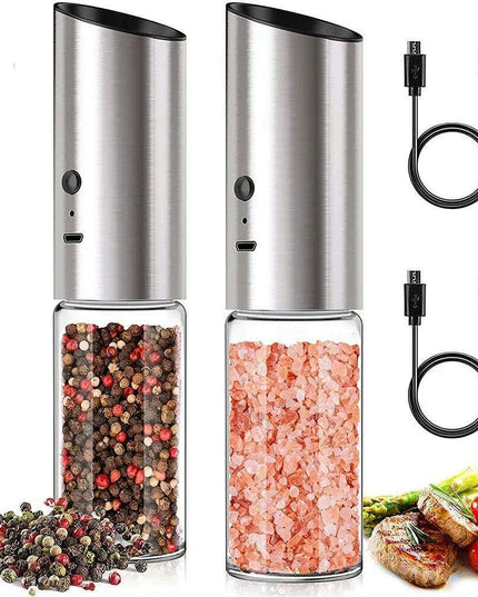 USB Rechargeable Gravity Spice Grinder Duo - Modern Salt and Pepper Mills