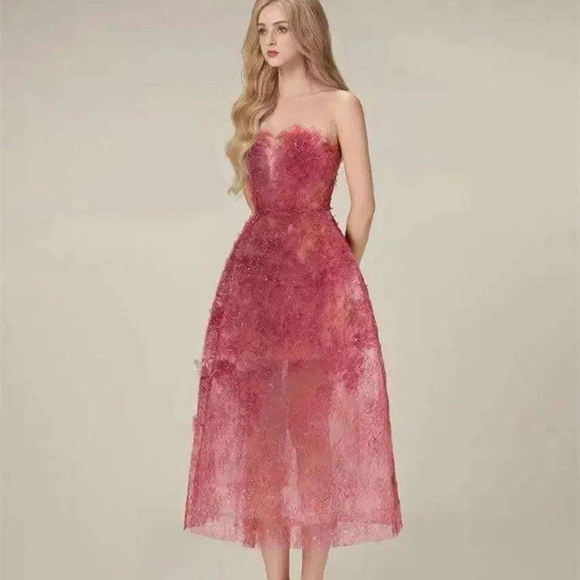 Luxurious Floral Lace and Sequin Evening Dress for Women
