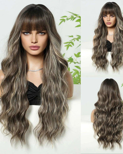 30-Inch Brown Wavy Synthetic Wig with Bangs - Perfect for Parties and Themed Events