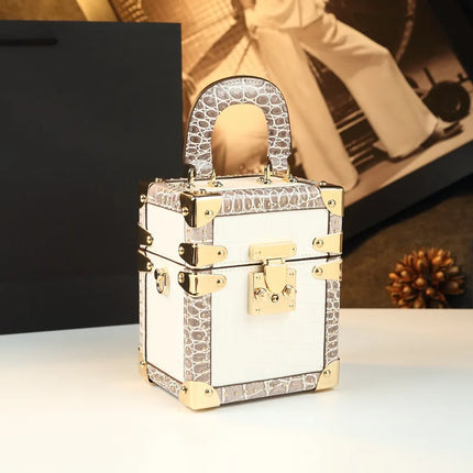 Genuine Leather Box Crossbody Bag — Women’s Shoulder Bag with Gold Hardware