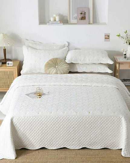 Nordic Elegance Cotton Quilt Set, Embroidered Summer Bedspread, 3-Piece Throw Coverlet