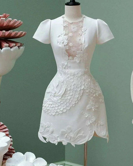 A-line Dress with 3D Floral Accents for Women's Evening