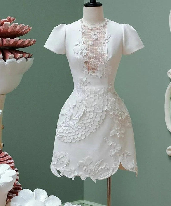 A-line Dress with 3D Floral Accents for Women's Evening