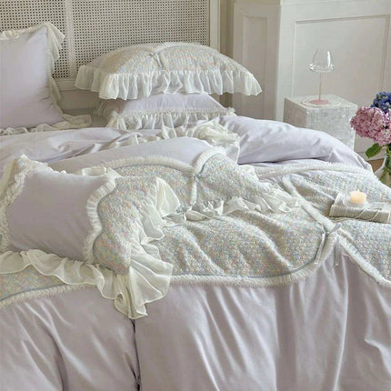 Romantic Floral Princess Purple Duvet Cover Set - Luxurious 100% Cotton Bedding for Autumn & Winter