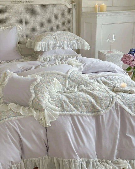 Romantic Floral Princess Purple Duvet Cover Set - Luxurious 100% Cotton Bedding for Autumn & Winter