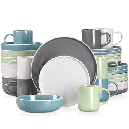 Apricot Elegance: Sesame Glazed Stoneware Dinnerware Set - 16/32/48 Piece Collection of Plates, Bowls, and Mugs